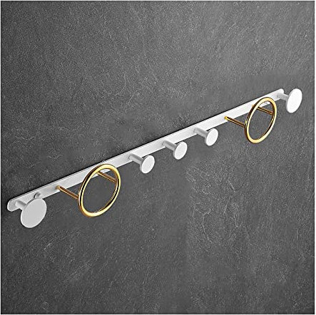 GLYYRLR Handtuchhaken Weiß und Gold Kleiderhaken Wandhaken Hakenleiste 70 cm Messing Mantelhaken, Garderobenhaken für Küche, Büro, Bad, Schraubmontage