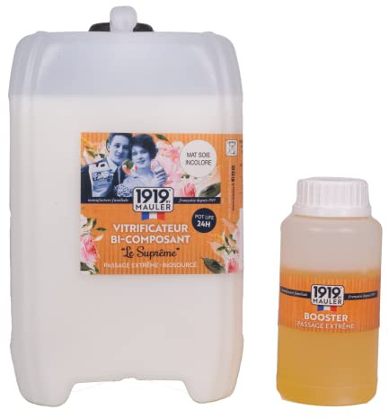 1919 BY MAULER - Vitrificateur Biosourcé Bi-composant « Le Suprême » - Mat Soie Incolore - 5L- Anti-rayure, Tache et Usure - Pour Parquet Bois, Sol Stratifié, Liège - 4h de séchage entre chaque couche