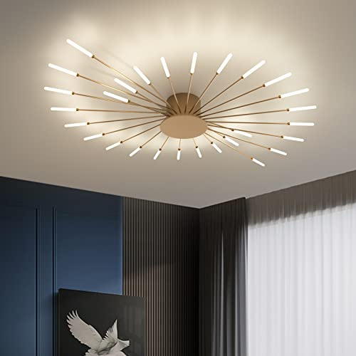 minifair Moderne LED-Deckenleuchte, 42 Köpfe, goldene Unterputz-Deckenleuchte, Acryl-Lampenschirm-Kronleuchter, für Kinderzimmer, Schlafzimmer, Wohnzimmer, 4000 K neutrales Blumenform-Licht