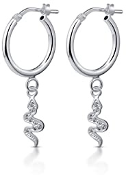 Amberta Kvinnor 925 Sterling Silver Hängande Creoler Örhängen: CZ Orm Berlock Creoler Örhängen