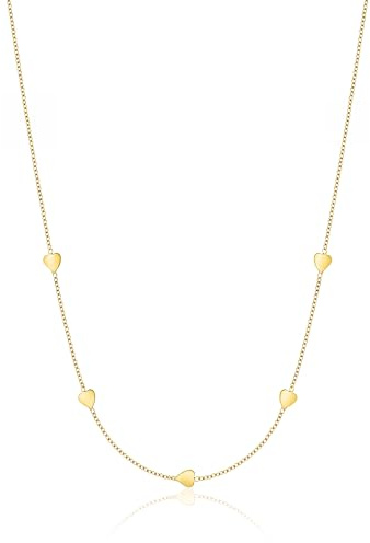 Orovi Kette Gold -9K Gelbgold 375– Herzkette, Halskette Damen, Kettenanhänger Gold Herzen, Hypoallergene Goldkette 40+2 cm, Herzanhänger, Schmuck Damen handgefertigt in Italien, inkl. edler Schmuckbox