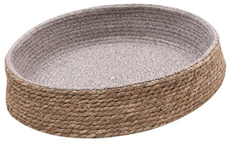 POPETPOP Cat Bed Woven Rattan Round Dog Sleeping Cushion Small Puppy Resting Nest Indoor Use Scratch-resistant Mat