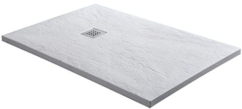 Sanotechnik Piatto Doccia in Marmo colato Creta Bianco, in 2 Diverse Misure, Piatto Doccia, Vasca Doccia, Vasca da Bagno, 120 cm x 80 cm x 3,2 cm