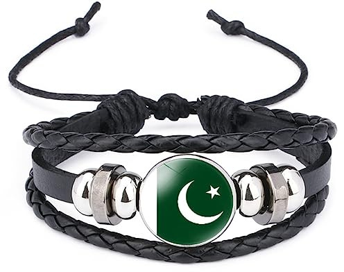 Geflochtenes Armband Mit Pakistanischer Flagge - Verstellbarer Gewebter Lederarmreif, Patriotischer Schmuck, Paar-Armband, Unisex-Charm, Neuheit, Nationalflaggen-Abzeichen, Souvenir, Abschlussgeschen