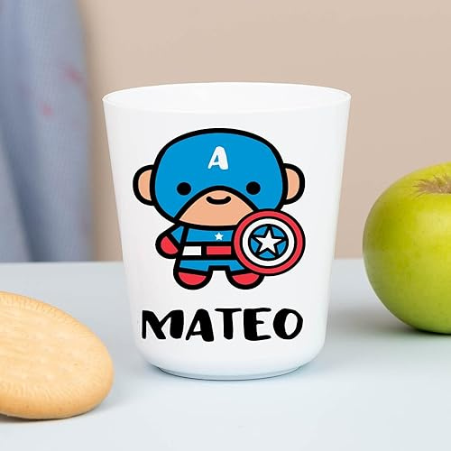 Wanapix | Gobelet en Plastique pour Enfants | Gobelet Personnalisé avec Nom |Verre Plastique Incassable Personnalisé |Collège/Pépinière/Maternelle | Sans BPA | Mug Enfant | 235ml | Captain