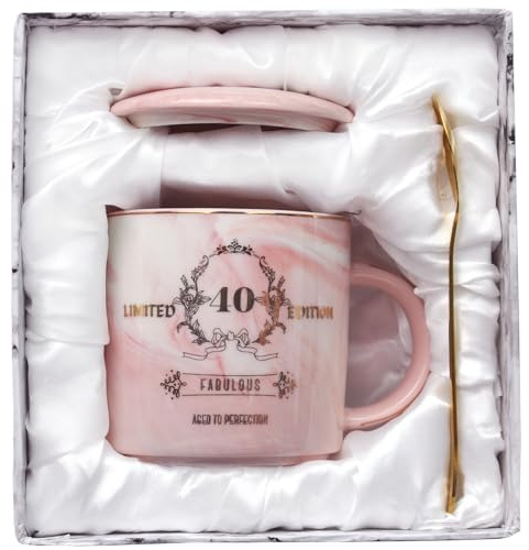BOKALAKA present till 40-årsdagen kvinna, 40-årsdagen dam 325 ml rosa kaffekopp, 40. Födelsedagsgåva för kvinnor för flickvän/mamma/syster/kollegor, med presentförpackning