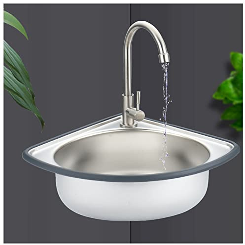 Edelstahl-Einzelbeckenspüle Wand-Eckwaschbecken Küchenspüle Becken Kleine Spüle Ecke für Küche Badezimmer Toilette (Farbe: Silber, Größe: Kit#B3)