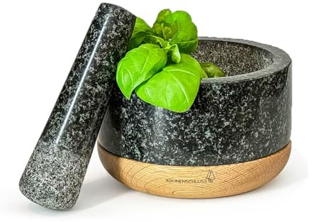 KRONENSCHLUSS - Mortaio con pestello in granito e legno di quercia