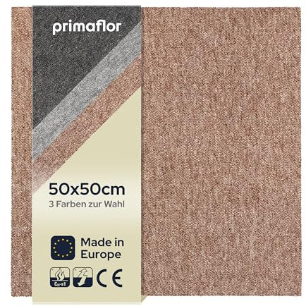 Hochwertige Teppichfliese Selbstliegend - ASTRA, Creme, 50x50 cm, Schwer Entflammbare Nadelfilz-Fliese mit Schlingen-Oberfläche, Bodenbelag für Wohn- und Büroräume