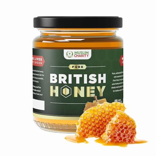 Muslim Charity Pure British Wildflower Runny Honey – 227g Glass Jar – Unpasteurized Raw Honey with Rich, Unique Flavour – Pure Honey Smooth & Thick Texture