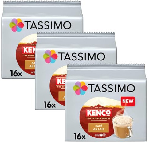 Tassimo Kenco Café au Lait Coffee Pods x16 (Pack of 3, Total 48 Capsules)