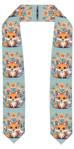 Stola, Motiv: niedliche Tiere, Fuchs, Blumen, Premium-Qualität, für Erwachsene, Länge 183 cm, Abgeflacht, Einheitsgröße