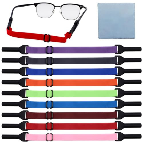 ZOCONE 9 Piezas Cordon Ajustable para Gafas Deportivas con Paño, Silicona Elástico Deporte Correa Cinta, Antideslizantes Cordones Hombre Sujetar Gafas Deporte