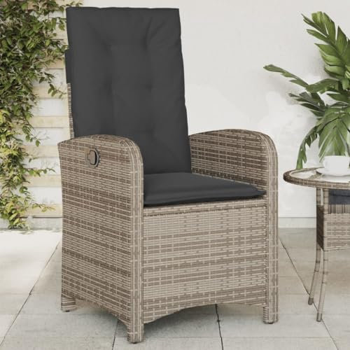 Homgoday Gartensessel Verstellbar mit Kissen Gartenstühle Gartenstuhl mit Liegefunktion Rattansessel Rattanstühle Balkonstühle Terrassenstühle Gartenmöbel Grau Poly Rattan