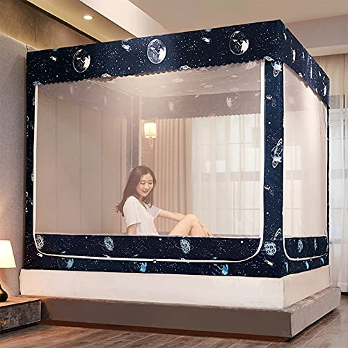 Betthimmel, Moskitonetz mit Reißverschluss, Doppeltür, Anti-Mücken-Camping-Vorhang, verhindert Insekten, Zelt für Bett, Schlafzimmer, Outdoor, einfache Installation, Bettwäsche, Mond, 180 x