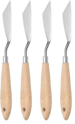 sourcing map 4pcs 14# Painting Palette Knife Pointy Slant Stainless Steel Art Spatula Painting Pallet Knives Scrapers Tools with Plastic Handle for Acrylic Oil Canvas Mixing Spreading
