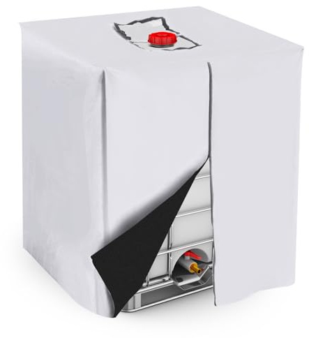 sourcing map Zipper IBC Tote Cover 275 Gallon, 210D Oxford Waterproof Sunshade Rain Barrel Water Tank Protective Cover for 1000L Outdoor Garden, (39.37 x 47.24 x 45.66 Inch, Silver)