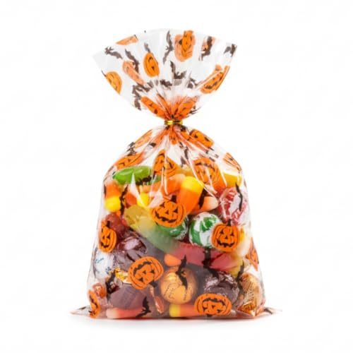 Italpak Lot de 50 sachets transparents pour Halloween, sachets alimentaires, 15 x 25 cm,
