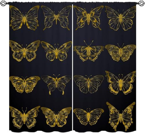 Kinder Verdunkelungsvorhänge Bunter Blumenschmetterling 3D Polyester Ösen Vorhang, Für Wohnzimmer Schlafzimmer Blickdicht Schallschutzvorhänge 2Er Set 170 (B) X 200 (H) cm - Jungen Und 9426352072587