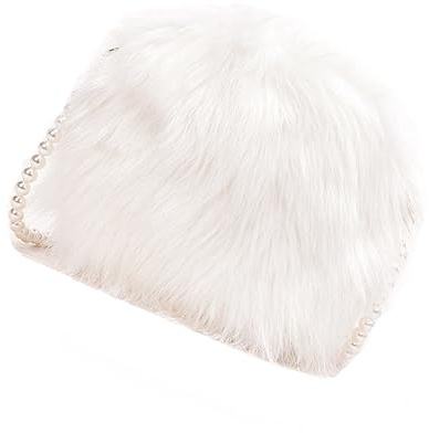 LIFKOME Weiße Plüsch Umhängetasche Damen mit Perlenkette Weiche Runde Schultertasche für Alltag Shopping und Party