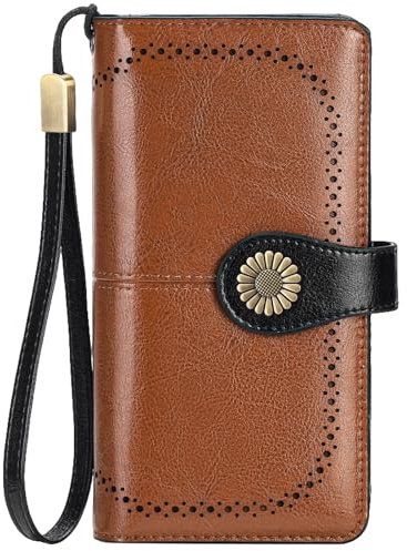 SENDEFN Geldbörse Damen Gross, Portemonnaie Lang mit RFID Schutz, Geldbeutel Damen Leder mit Handyfach und Reißverschlus, Geldbörse Frauen Groß Viele Fächer mit 24 Kartenfächer