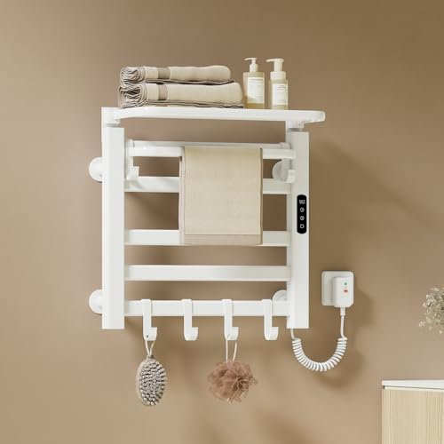 EMKE Scaldasalviette Elettrico 50 x 50 cm, Termostato Smart WiFi, Radiatore Elettrico per Bagno, Scaldasalviette Elettrico, Bianco, 135W