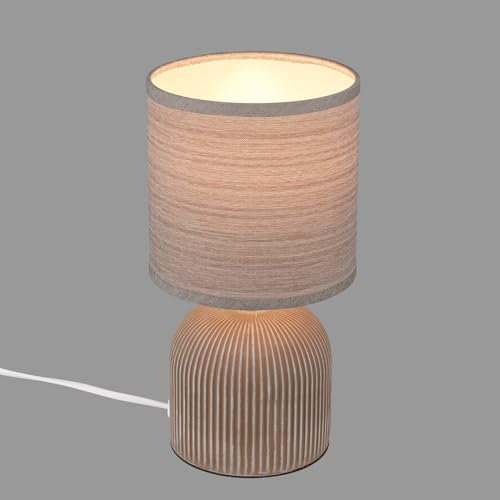 BRILONER - Lampada da tavolo con paralume in tessuto, interruttore a cavo, base in ceramica, lampada, lampada da comodino, lampada da tavolo, lampada decorativa, 15x28 cm (DxH), marrone
