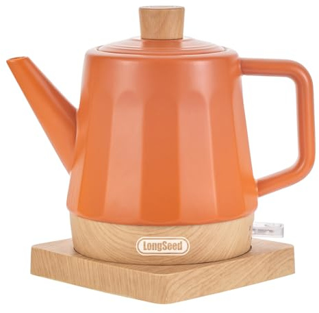 LONGSEED 1.2-Qt Ceramic Electric Kettle Pot, Tea Kettle & Water Boiler with Automatic Shut-Off, Rapid Boil, Boil-Dry Protection, 1000W,Red