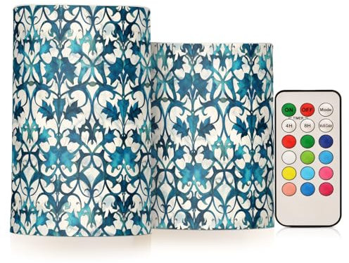 Amooorous Velas de cristal de imitación sin llama con diseño de flor de espina vintage verde azulado con luces electrónicas remotas, temporizador sin perfume para Pascua, funciona con pilas, juego de