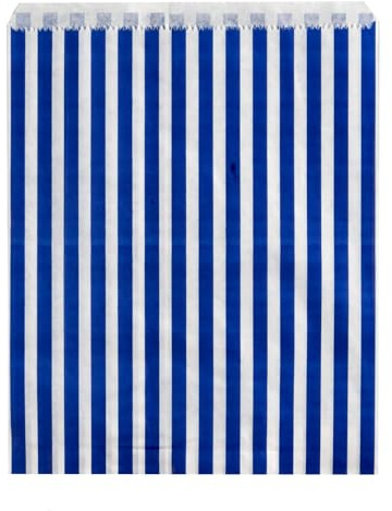 Sabco - 100pcs Striped Paper Bags - Pick N Mix Bags (Navy Blue, 10x14)