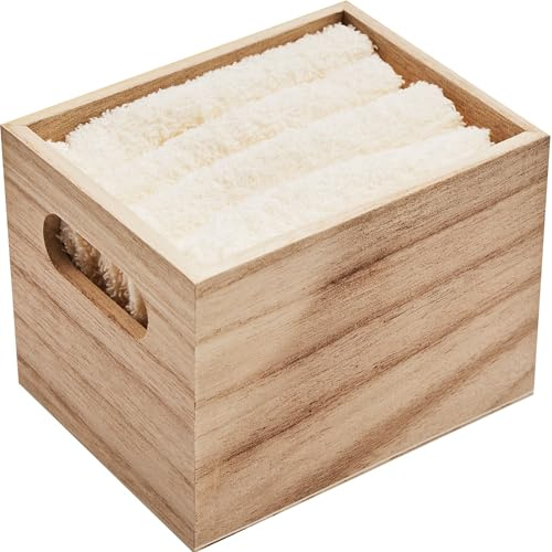 noTrash2003 Set di 4 asciugamani ospiti in cotone 300 g/m² in scatola di legno per gli ospiti WC 31 x 28 cm asciugamano in tre assorbenti, ad asciugatura rapida e decorativi (Beige)
