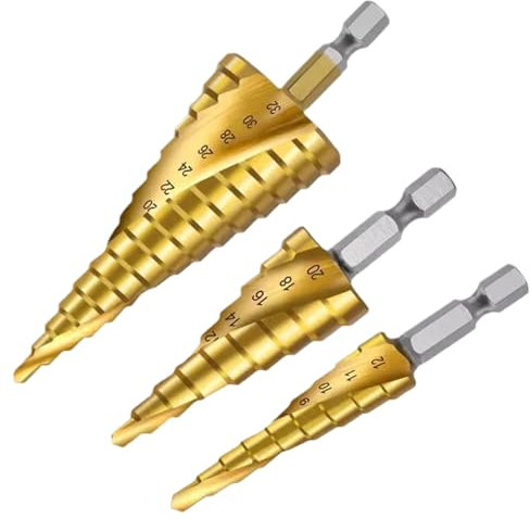 tiyiyok 3 Teiliger Stufenbohrer Metall, 4-12/20/32mm, Edelstahlbohrer, HSS-Bohrer für Präzisionsbohren in Metall, Holz, Edelstahl, Kunststoff, Vielseitiges Bohrer Set