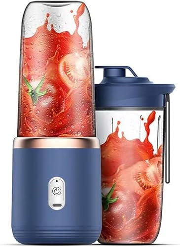 40W Mini Batidora Portátil,Mini Licuadora de Jugo Portátil,Taza Tamaño Personal/Recargable Tipo-C/Doble Taza-Blue