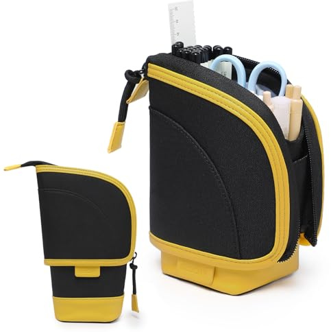 GAOCHY 2-in-1-Federmäppchen zum Stehen, Teleskop-Stiftehalter, Schreibwarentasche, Organizer-Box, große Aufbewahrungstasche für Schüler Studenten Büro Frauen Teenager Mädchen Jungen (Schwarz)