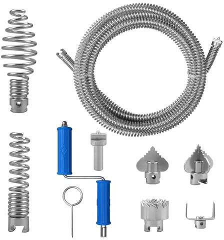 Rohrreinigungsspirale, Rohrreiniger Spirale Ø 12mm x 5m, Abflussreiniger Spirale mit 6 Abflussreiniger Schneidköpfen, Drain Cleaner für Toiletten Verstopfung Lösen, Kanalisation, Badewanne