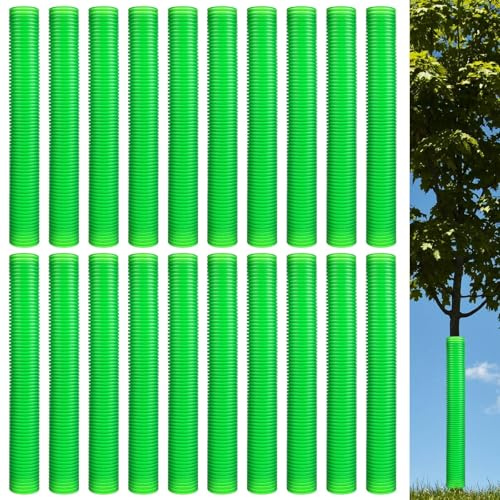 Menkxi Lot de 20 tubes de protection ondulés en plastique pour protéger les écorces des cerfs, des jeunes arbres des rongeurs, des tondeuses, des animaux (40 x 5 cm, vert kaki)