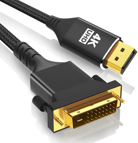 RUIZHI 4K DVI to DisplayPort Cable 6FT @4K60Hz, 18Gbps Speed, Braided Nylon Unidirectional for Gaming Home Theater - Compatible with ASUS GTX 1650, NEC EA245WMi, AMD RX 570 and More Devices