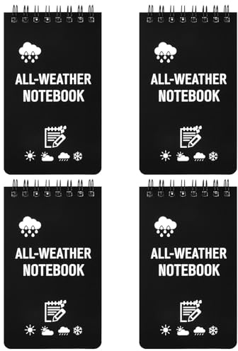 Ziyonix 4 libri Quaderno Impermeabile, 3x5 Pollici Taccuini Tascabili, Blocco Note per Tutte le Condizioni Atmosferiche, Mini Blocco Note a Spirale per Registrazione Attività All'aperto (Nero)