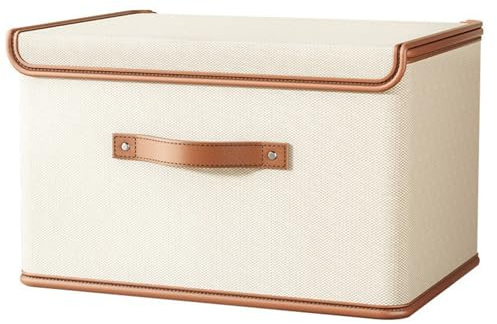 Vbvbip Oxford Fabric Storage Bins with Attached Lid - Large Clothes Organizer (44x30x29cm), Breathable Collapsible Closet Bins for Clothing, Seasonal & Dorm Organization, Beige