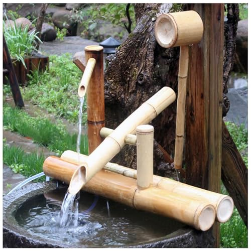 Fontaine d'extérieur de 45 cm (17,7 po), Style Japonais, en Bambou | Avec kit de pompe, résistante aux fissures, idéale for effaroucher les cerfs dans votre jardin.