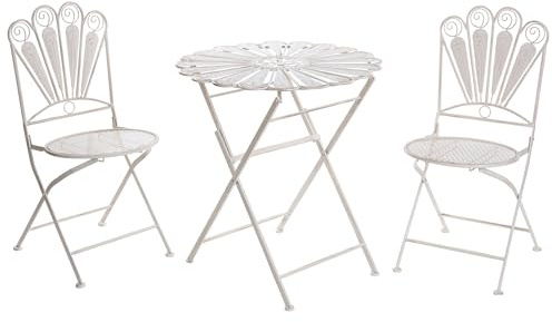 Bistroset Utomhus Runt Metallbord Järn och Stolar Sliten Effekt Off-White Pavia