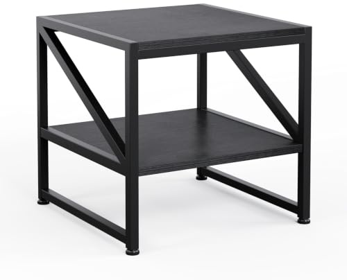 Beistelltisch Wohnzimmer 50x50x51,5 cm, Couchtisch mit 2 Ebenen bis 90 kg belastbar, Industrie-Design Sofatisch mit Metallgestell, Vielseitiger Mini Kühlschrank Ständer Aquariumständer Druckertisch