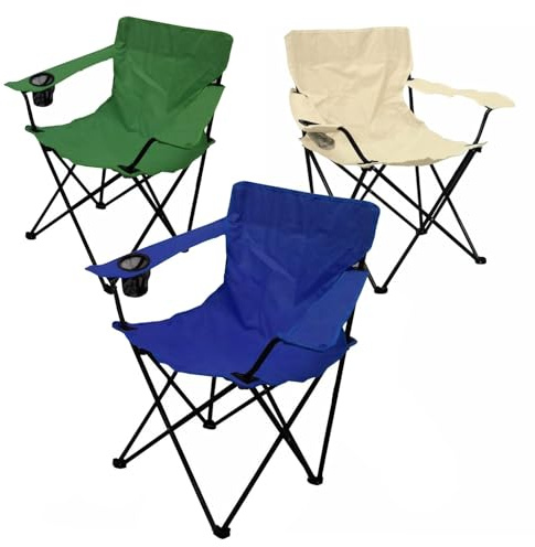 EMPOTEC 622609 Sedia Pieghevole Pescatore Pesca Campeggio Spiaggia Mare, con Braccioli e Porta Lattine, Struttura in Metallo, Richiudibile con Sacca COLORI ASSORTITI in Base alle Disponibilità