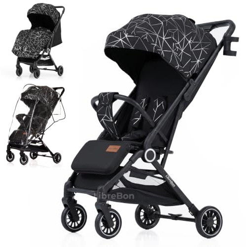 Lightweight Stroller, Baby Pushchair, Compact Travel Buggy, One Hand Foldable, Upgraded Wheels, All Seasons Stroller, Up to 22kg - 48 Months, Cabin Approved (Black - Silver Net, SPD1)