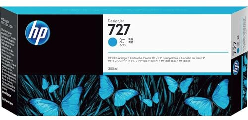 HP 727 Cyan, Original Druckerpatrone | Tinte für DesignJet T930, T1500, T1530, T2500, T2530, 300 ml (F9J76A)