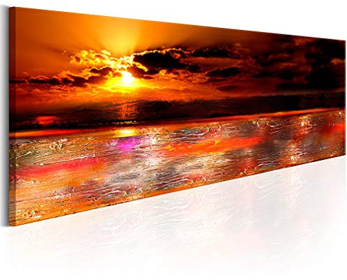 decomonkey Bilder Abstrakt 135x45 cm 1 Teilig Leinwandbilder Bild auf Leinwand Vlies Wandbild Kunstdruck Wanddeko Wand Wohnzimmer Wanddekoration Deko Abstrakt Meer Sonne orangen rot