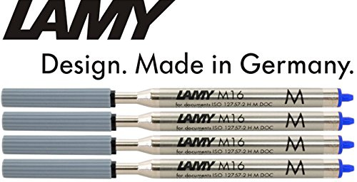 LAMY M16 4er Set Kugelschreiber-Großraummine aus Metall - Original Ersatzmine für alle Lamy Kugelschreiber Modelle - dokumentenecht - Strichbreite Mittel in Tintenfarbe blau