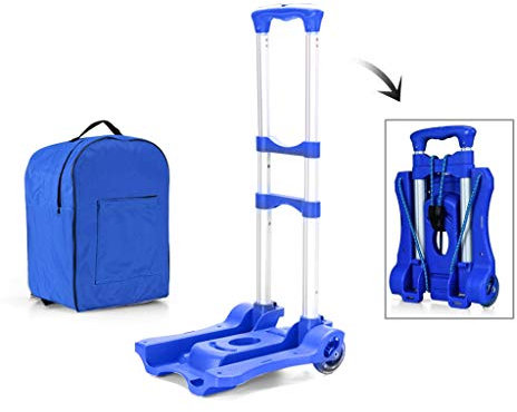 CXD Tragbarer Faltbarer Gepäckwagen mit Rädern und Rucksack ， Handwagen mit 2 Rädern -40 kg / 88 Ibs und Transportwagen Ideal für Zuhause, Auto, Büro, Reise (Farbe : Blau)