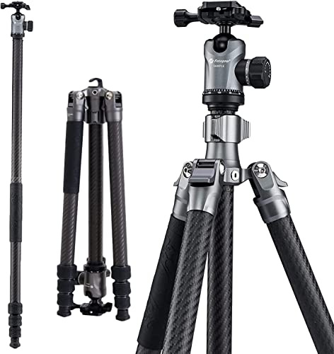 FotoPro Sherpa Max 4-teiliges Kohlefaser-Stativ/Einbeinstativ mit FPH-62QS Kugelkopf, Schwarz