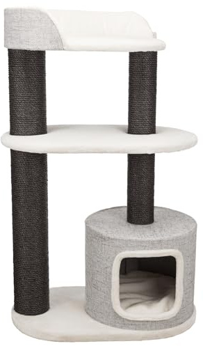TRIXIE Kratzbaum XXL Cara 128 cm in weiß/grau – großer Katzenbaum mit einer gemütlichen Höhle und plüschigen Liegeflächen, komfortabel & stabil – 44444